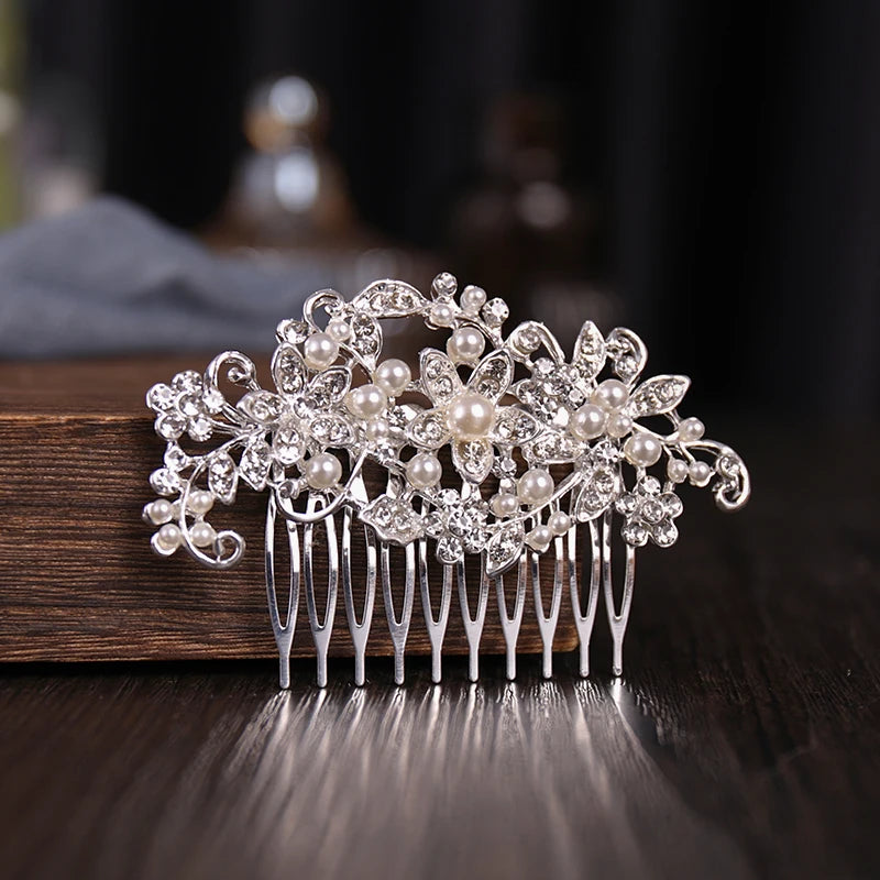 Silver Color Crystal Rhinestone Pearl Hair Comb Hair Clip for Women Bride Hair Jewelry Wedding Hair Accessories Party Hairpin