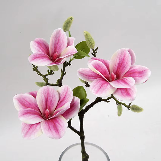 3Heads Open Magnolia Flower Branch Artificial Flowers for White Wedding Decoration Room Table Decor Flores Artificiales