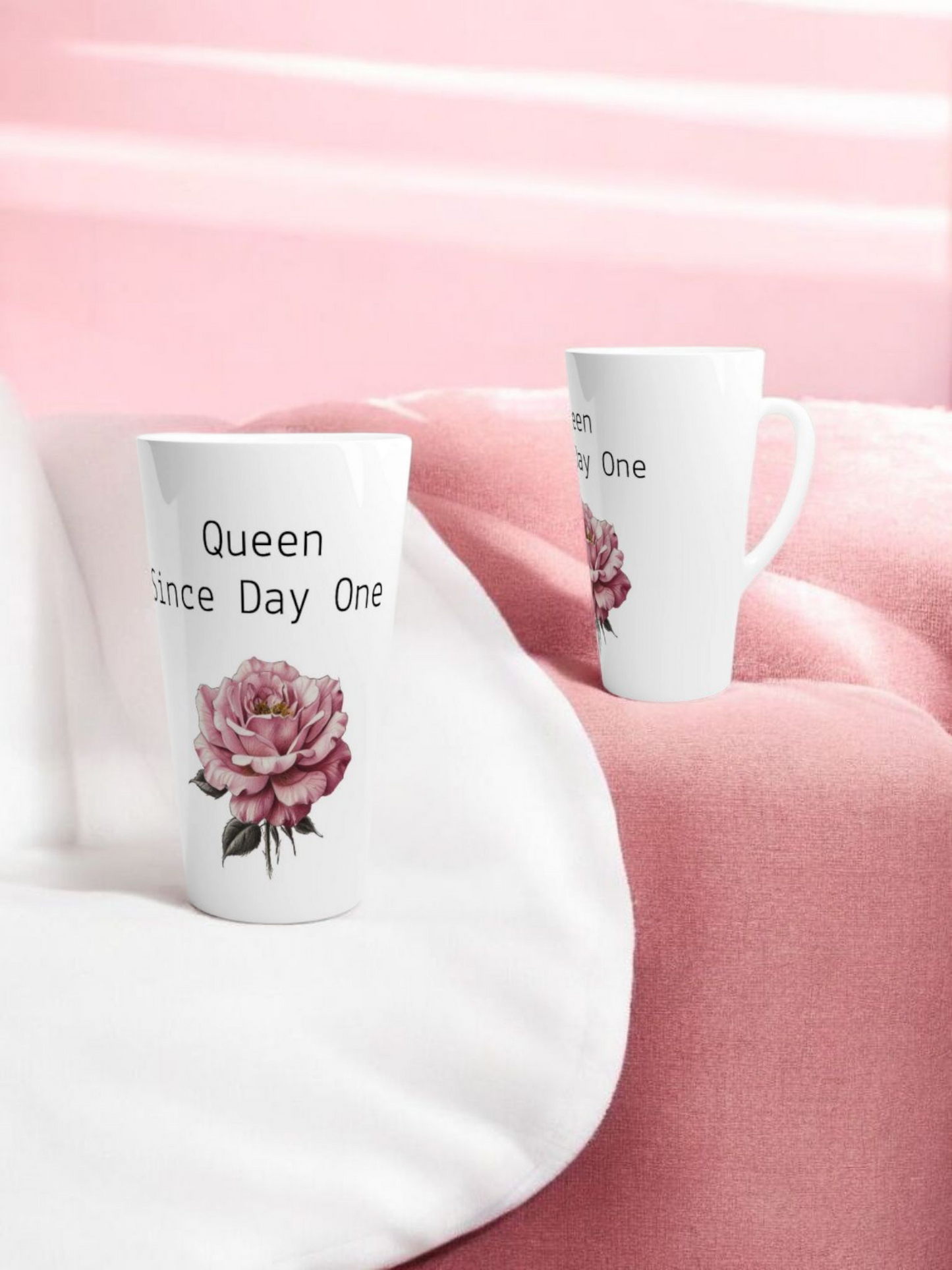 Pink Rose White Latte 17oz Ceramic Mug