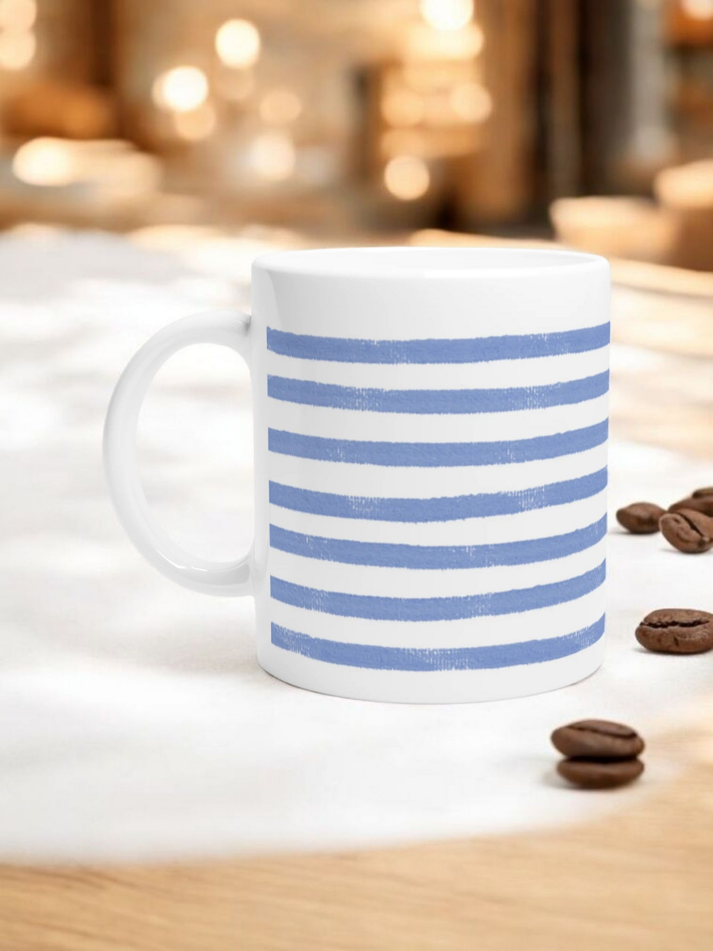 Blue Striped - 11oz Ceramic Mug Ceramic White