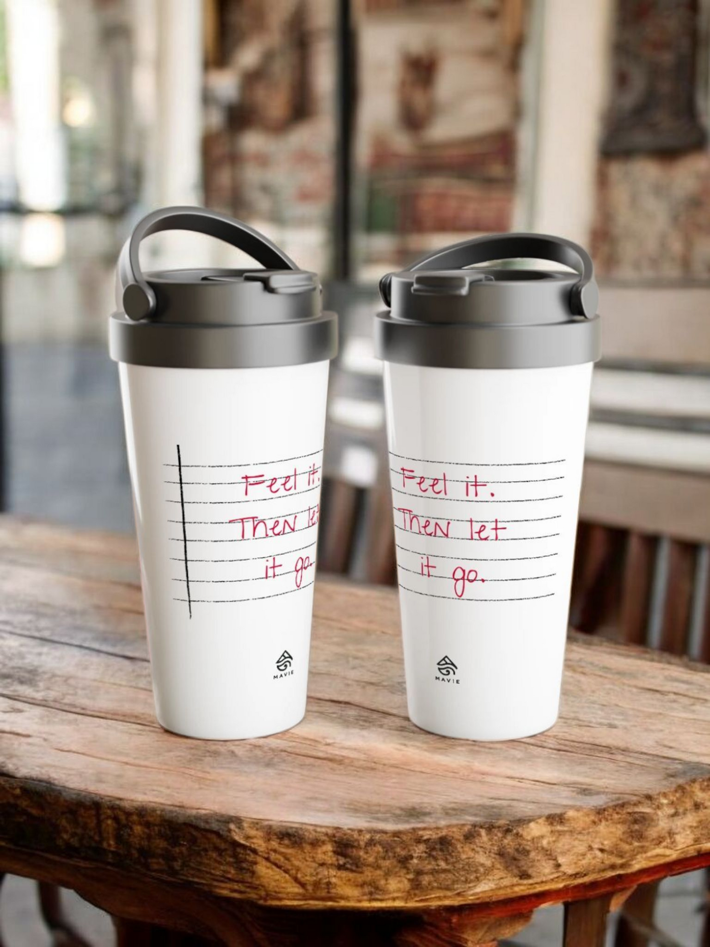 Feel it. Then let it go. - White 15oz Stainless Steel Travel Mug