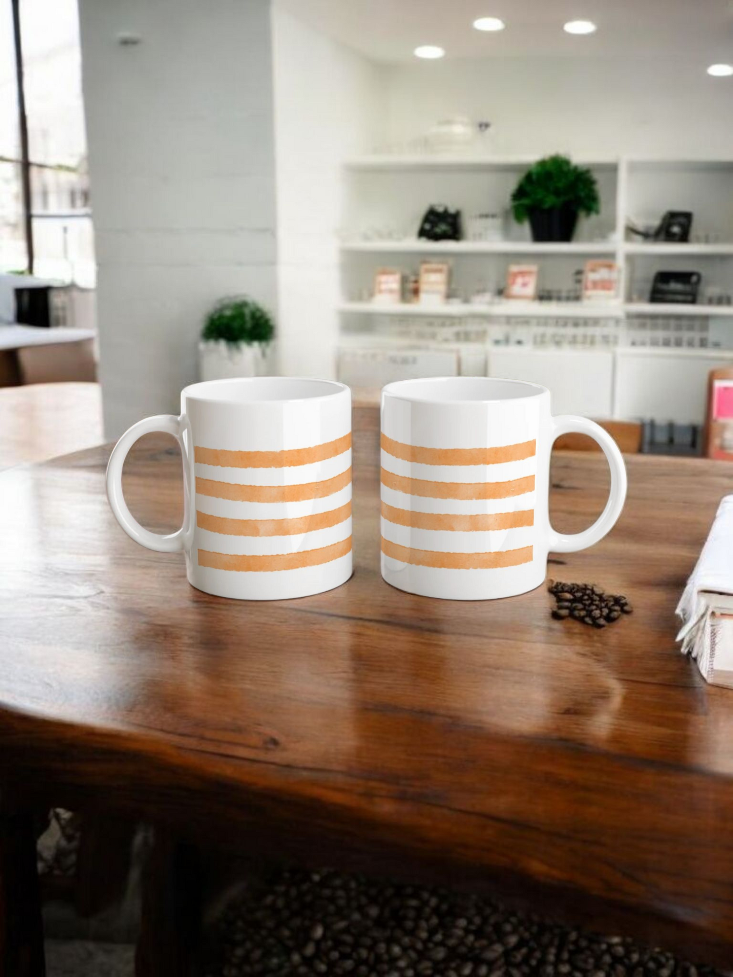 Orange Striped-  11oz Ceramic Mug Ceramic White